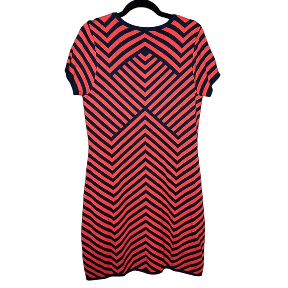 CREMIEUX Womens Large Red & Navy Mini dress Chevron Striped Short Sleeve Sweater - Picture 2 of 4
